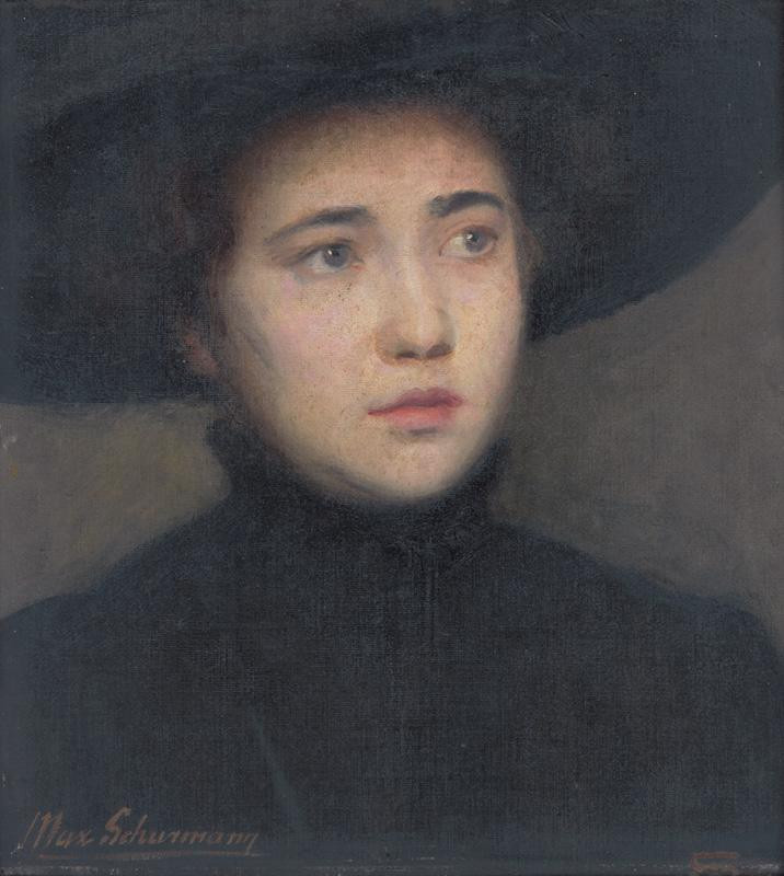 Maximilián Schurmann - Hlava ženy v čiernom klobúku, 1910–1914,  Slovenská národná galéria