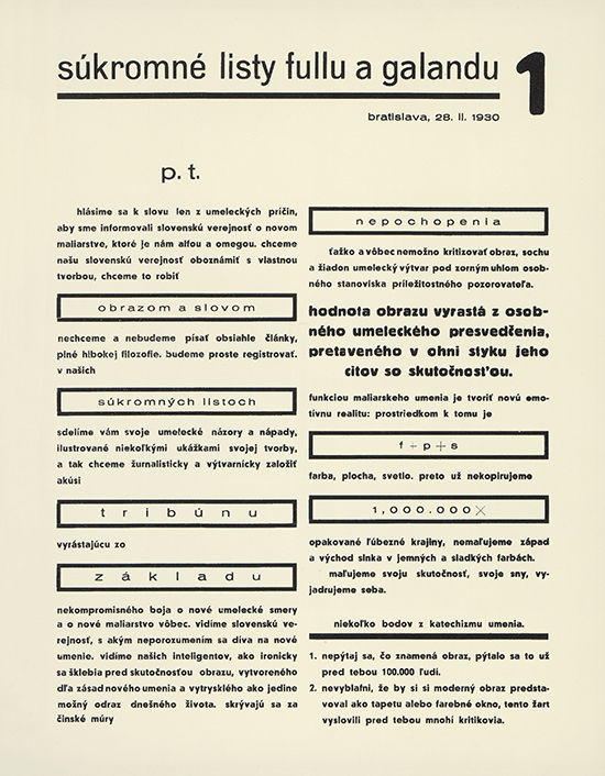 Súkromné listy Fullu a Galandu, 1. číslo, 1930