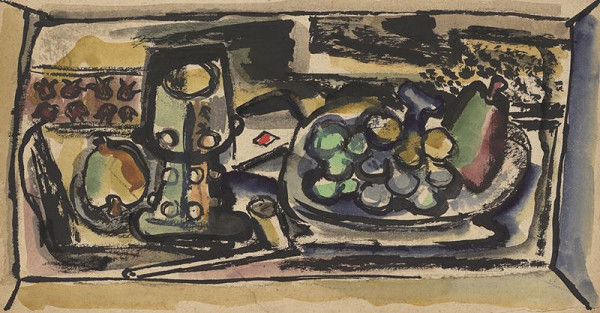 Jan Benda – Zátiší s károvýn esem a ovocem 