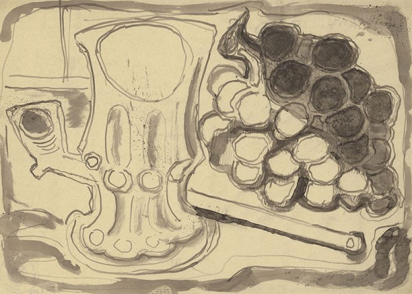 Jan Benda – Stará sklenice, dýmka a hrozen 