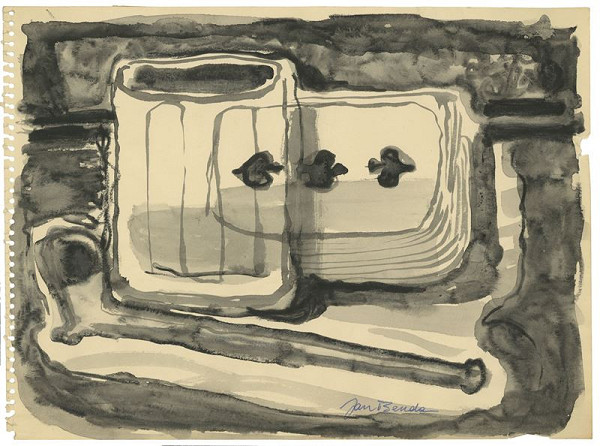 Jan Benda – Zátiší s pikovou trojkou a sklenicí 