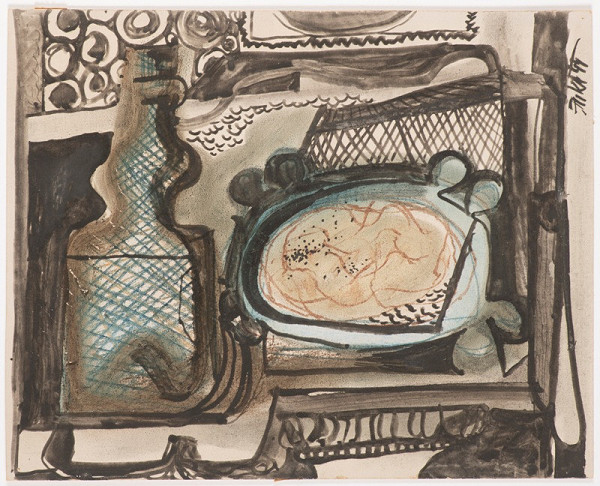 Vladimír Fuka – Zátiší s talířem a lahví 