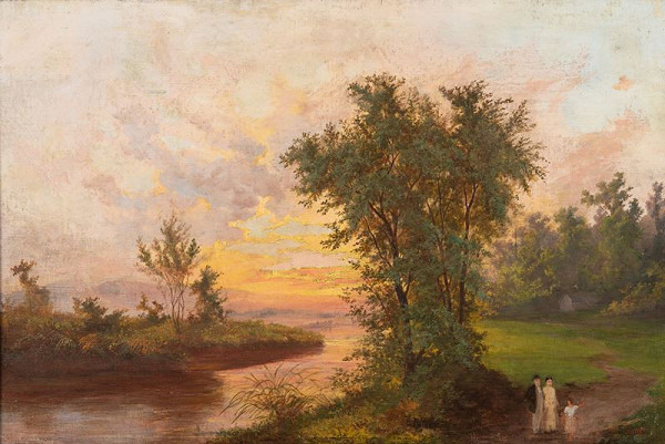 Antonín Waldhauser – Krajina s řekou a západem slunce