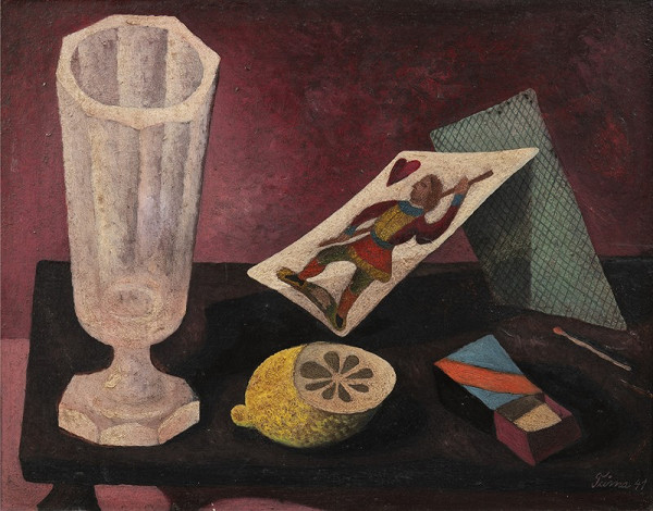 Zdeněk Tůma – Zátiší se sklenicí, citronem a kartou 