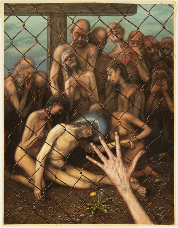 Luděk Pešek – Kristus s otroky za drátěným oknem 