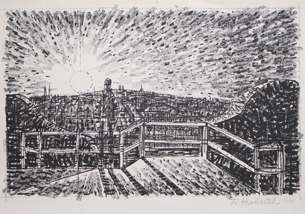 František Hudeček – Město (Měsíc nad obzorem města, Východ slunce, Noční choděc)