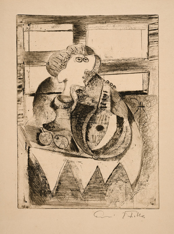 Emil Filla – Zátiší na stolku před oknem s mandolínou a bustou 