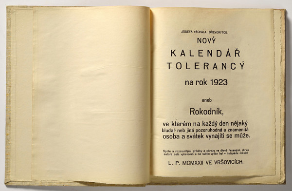 Josef Váchal – Josefa Váchala, dřevorytce, Nový Kalendář tolerancý na rok 1923 
