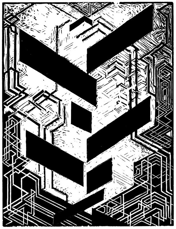 František Kupka – Dřevoryt 23. (Z cyklu Čtyři příběhy bílé a černé) 