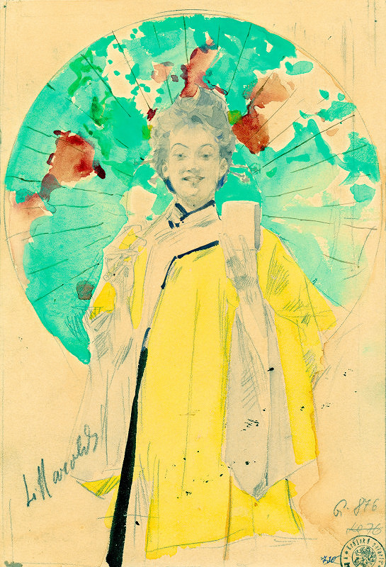 Luděk Marold – Dáma se slunečníkem (návrh plakátu Thís de la Porte Chinoise)