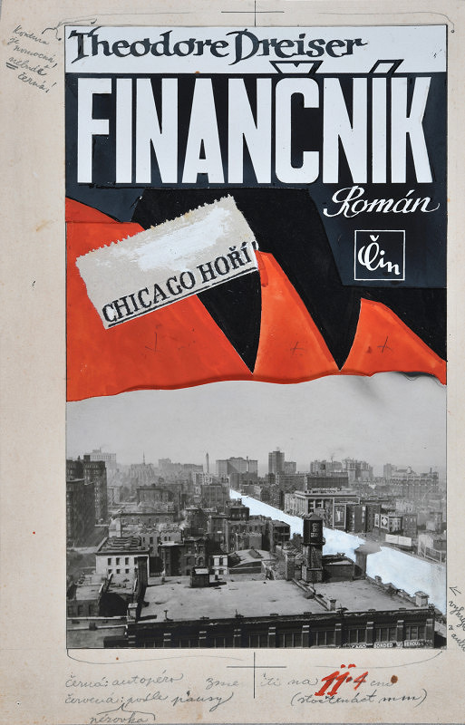 Toyen – Finančník - Chicago hoří (návrh na přebal knihy Theodore Dreisera)