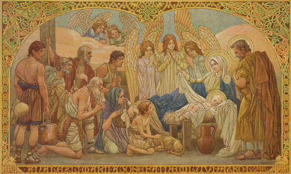 František Urban – Klanění pastýřů – Narození Páně (návrh nástěnné malby kostela Nanebevzetí Panny Marie v Gruntě)