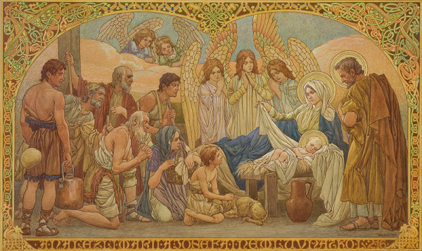 František Urban – Klanění pastýřů – Narození Páně (návrh nástěnné malby kostela Nanebevzetí Panny Marie v Gruntě) 