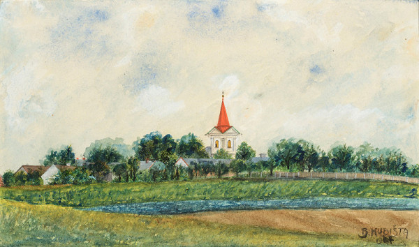 Bohumil Kubišta – Krajina s kostelem (Chlum u HK) 