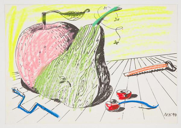 Milan Kunc – Svícen a ovoce (kolorovaný list katalogu výstavy Na bidýlku) 