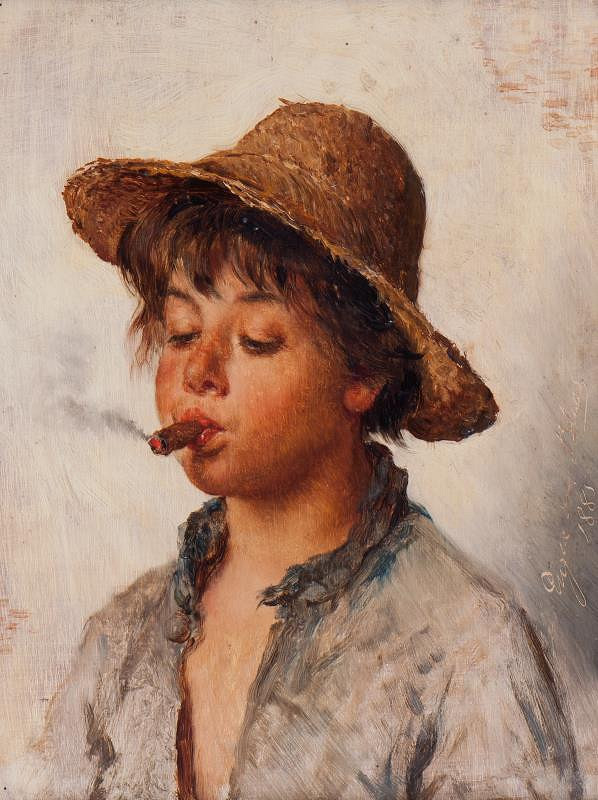 Eugen von Blaas – Malý kuřák (Kouřící savojský chlapec)