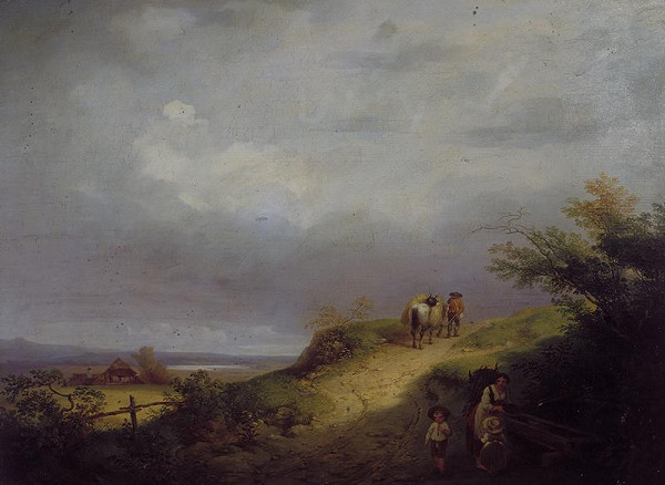 Ignaz (Ignatz) Raffalt – Krajina s figurální stafáží (Silnice, Krajina v Horním Rakousku) 