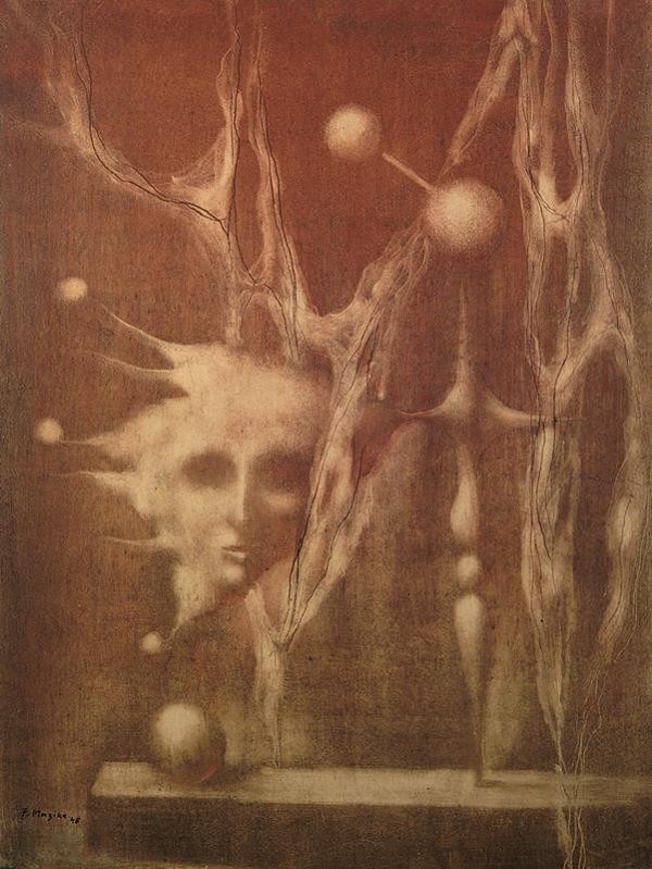 František Muzika – Zátiší s hlavou v červené (Edison) 