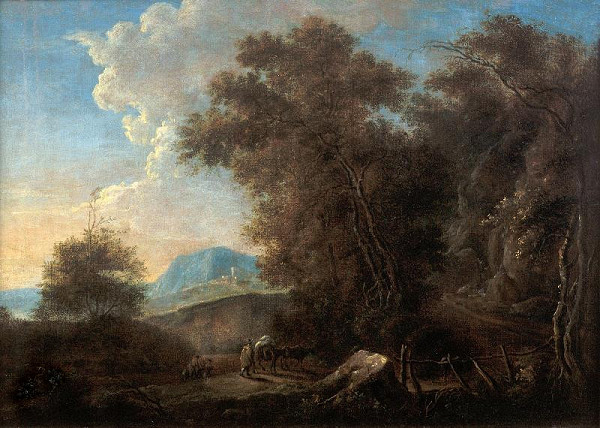 Jan Dirksz Both – Skalnatá krajina s cestujícími a lávkou 