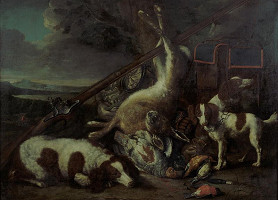 Jan Fyt (Fijt) – Lovecké zátiší s mrtvými ptáky, zajícem a honicími psy 