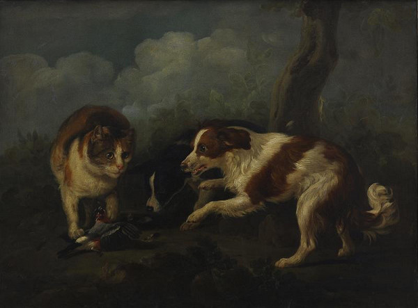 Martin Ferdinand Chvátal (Quatal) – Zátiší (kočka a dva psi)