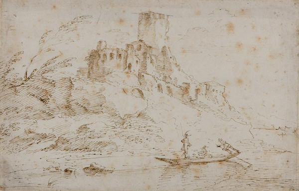 Francesco Allegrini (?) – Krajinný motiv se zříceninou a figurální stafáží 