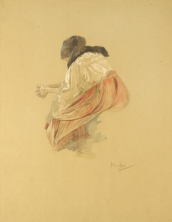 Alfons Mucha – Studie sedící ženy 