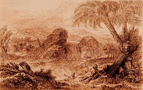 neznámý – Krajina s antickým městem a figurální stafáží 