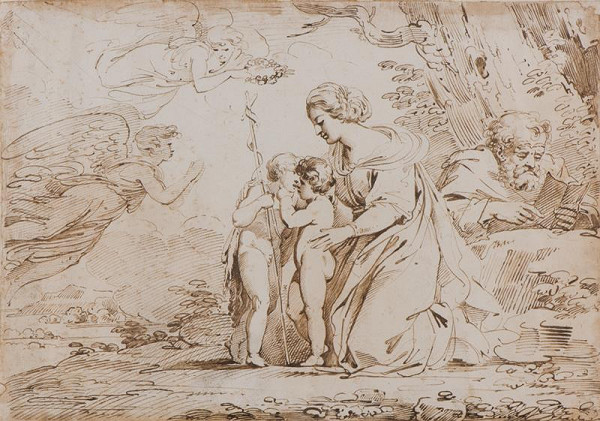 neznámý malíř italský – Sv. rodina se sv. Janem Křtitelem