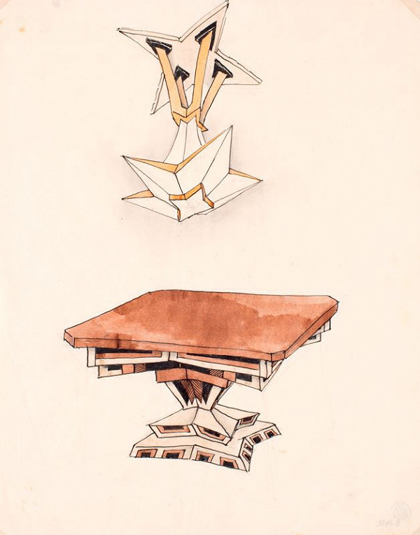 Antonín Procházka – Návrh na jídelní stůl a lustr 