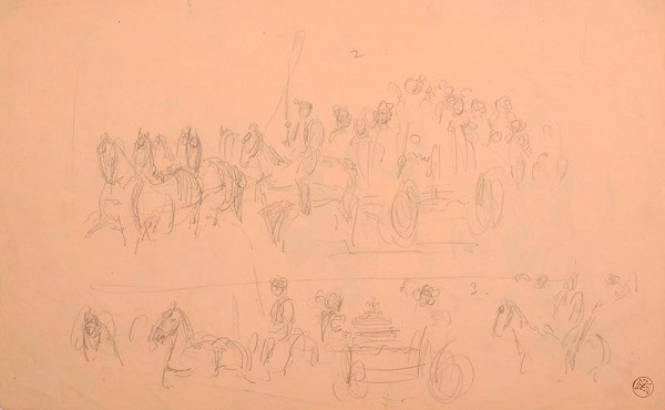 Vilém (Willi) Grögler – Skicy k slovácké slavnosti (na obou stranách listu) 