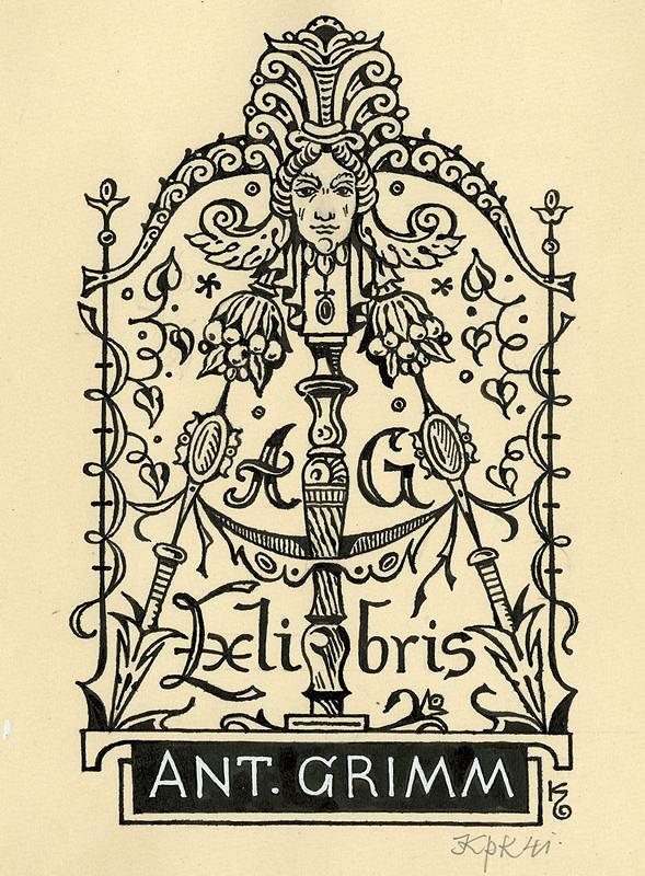 Jan Konůpek – Návrh na:  A. G. -  Ex libris -  Ant. Grimm 