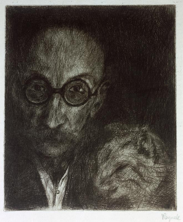 Bohuslav Reynek – Autoportrét s kočkou