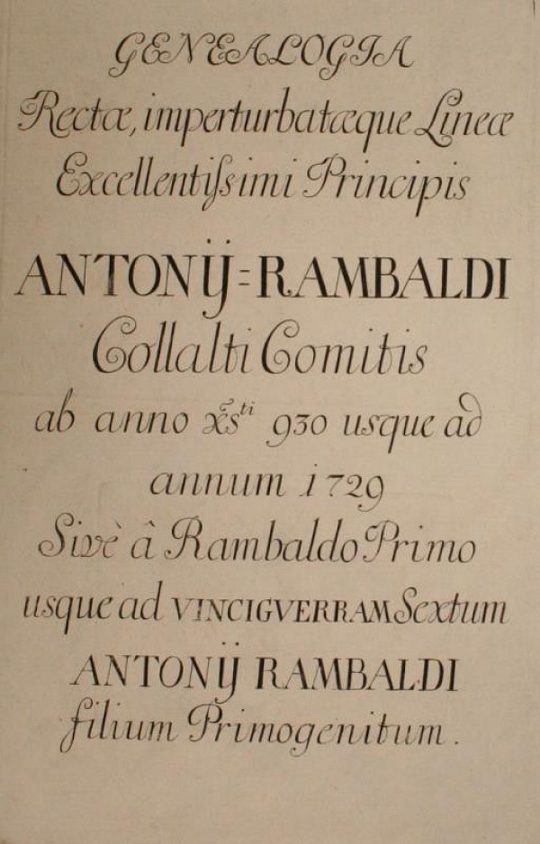 Neznámy autor – Genealogia … excellentissimi Princips Antonij Rambaldi