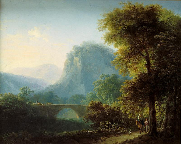 Martin von Molitor – Podzimní les s řekou a mostem
