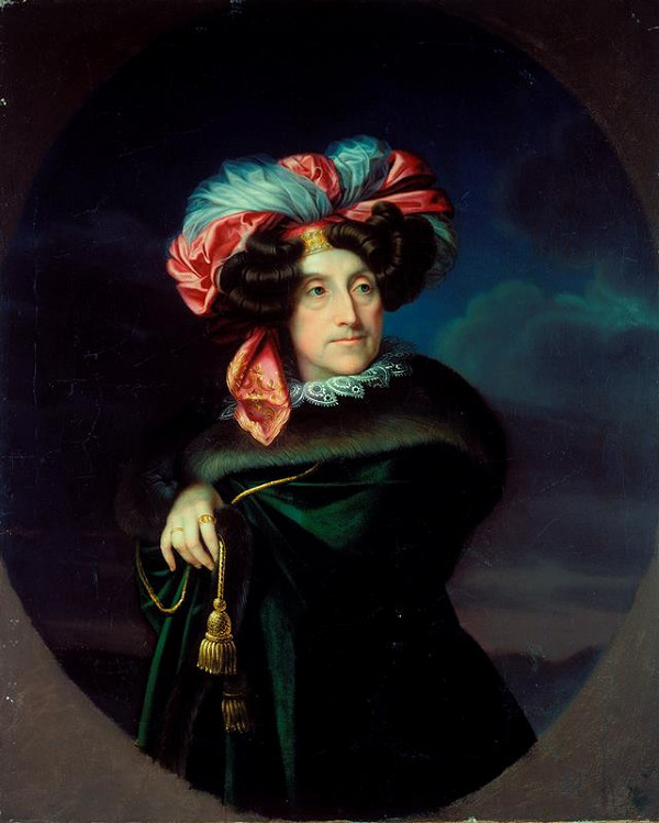 Josef Švanda (Schwanda) – Portrét dámy v zeleném plášti s kožešinou