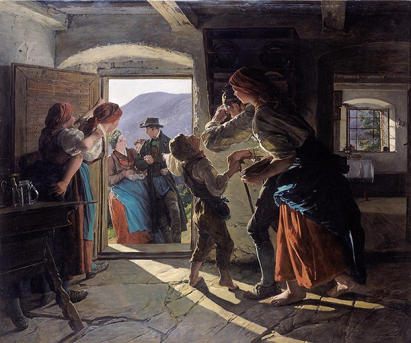 Ferdinand Georg Waldmüller – Svatebčané (Příchod novomanželů)