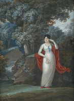 Vojtěch Suchý – Podobizna dámy v bílých šatech u vodopádu 