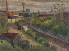 Alena Štiková – Pohled na Botič z ulice Pod Stupni ve Vršovicích 