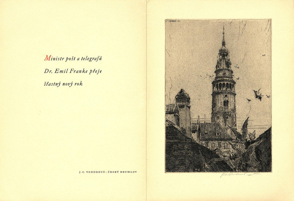 J. C. Vondrouš – Český Krumlov, přání k novému roku 