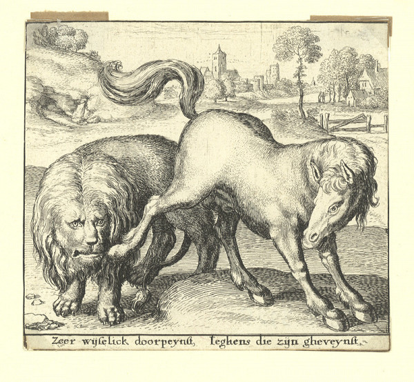 Václav Hollar – Hřebec a lev, bajka s holandskými verši