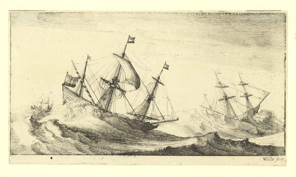 Václav Hollar – Tři koráby na rozbouřeném moři 