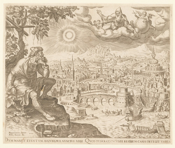 Philippe Galle – Bůh kárá Jidáše sedícího pod tykví (podle M. van Heemskercka)