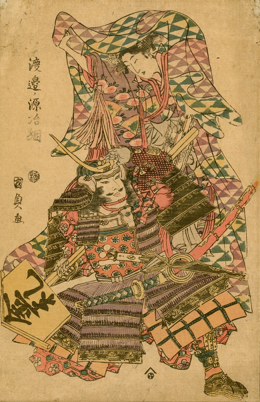 Utagawa Kunisada – Postavy historické legendy: Watanabe a Minamoto Harucuja