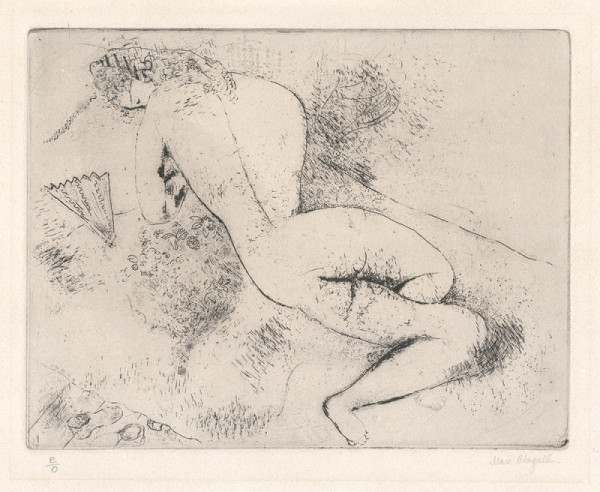 Marc Chagall – Ležící dívčí akt s vějířem (z cyklu Le Portefeuille)