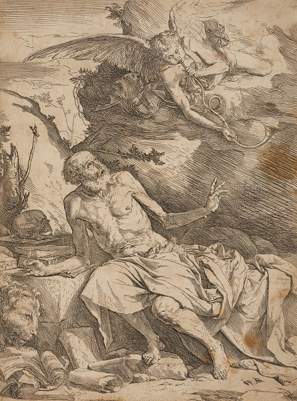Jusepe de Ribera – Svatý Jeroným naslouchá andělovi posledního soudu