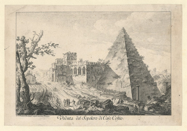 Johann Christian Jakob Friedrich – Pohled na hrobku Caja Cestia v Římě 