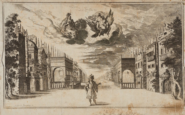 Mathäus Küsel – Vila Paridova, list XXI. z představení opery Hra o zlaté jablko, u příležitosti sňatku císaře Leopolda v císařském divadle ve Vídni roku 1667 (podle Lodovica Burnaciniho) 