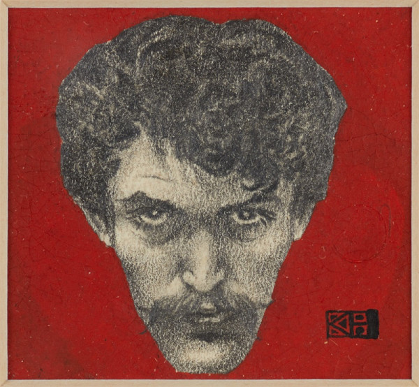 Karel Hlaváček – Vlastní podobizna na červeném pozadí