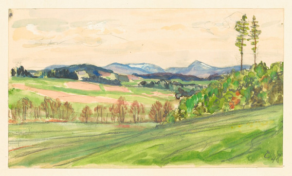 Miloš Endler – Jaro v údolí Úpy za Českou Skalicí (Pohled na Krkonoše) 